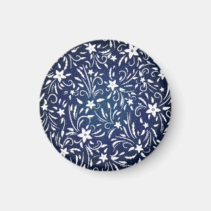 Imán Denim Blooms: Fondo del patrón floral