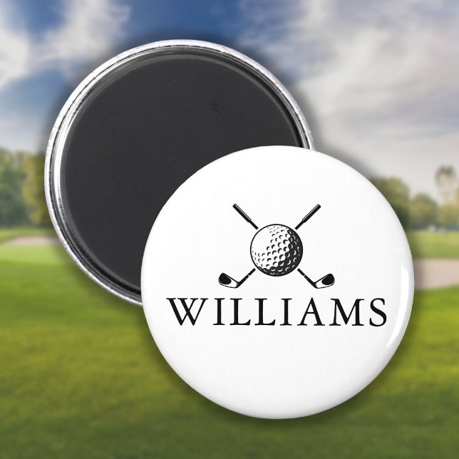 Imán Denominación Personalizada Bola De Golf Y Clubes (Custom Name Golf Ball And Clubs Magnet)