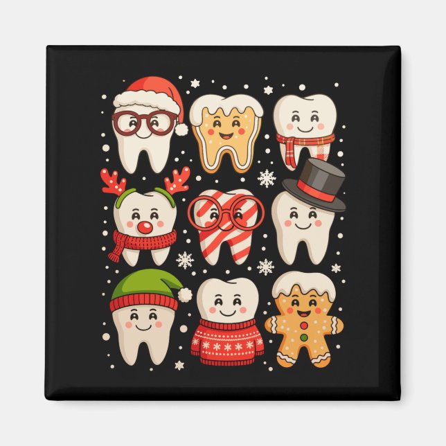 Imán Dental Christmas Cute Teeth Dentist Santa Hat Xmas (Frente)