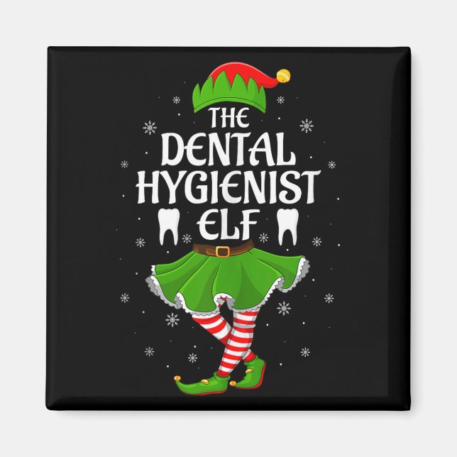 Imán Dental Hygienist Elf Christmas Girls Women Elf Squ (Frente)