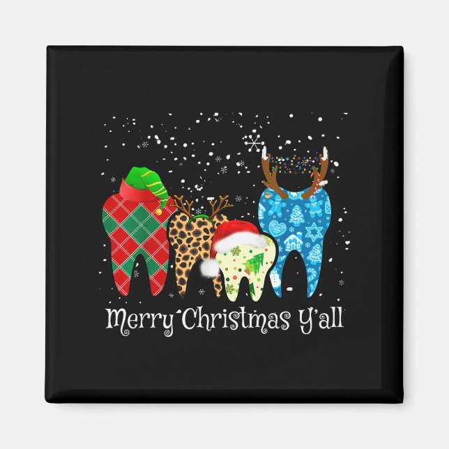 Imán Dentist Teeth Santa Hat Leopard Plaid Dental Merry (Frente)