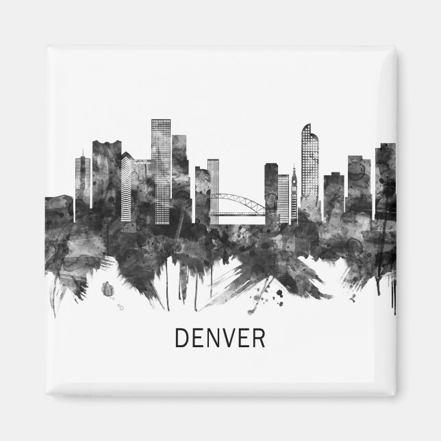 Imán Denver Colorado Skyline BW (Frente)
