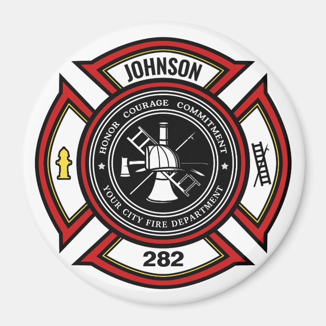 Imán Departamento de Bomberos AÑADIR NOMBRE Insignia pa (Frente)