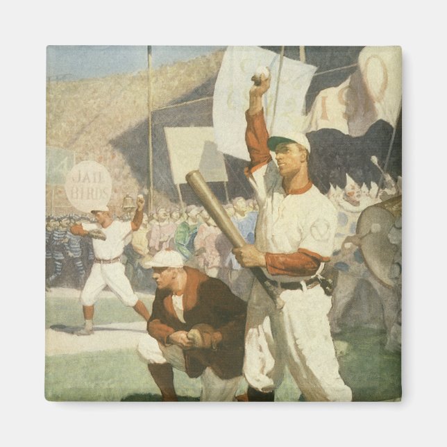 Imán Deportes Antiguos, Jugadores de Béisbol en un Part (Frente)