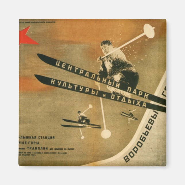 Imán Deportes de invierno antiguos, poster de esquí rus (Frente)