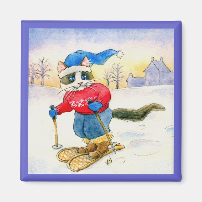 Imán Deportes de invierno de gatos de raquetas de nieve (Frente)