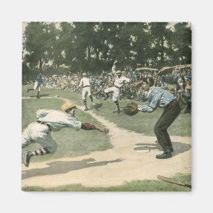 Imán Deportes vintage, jugador de béisbol se desliza a
