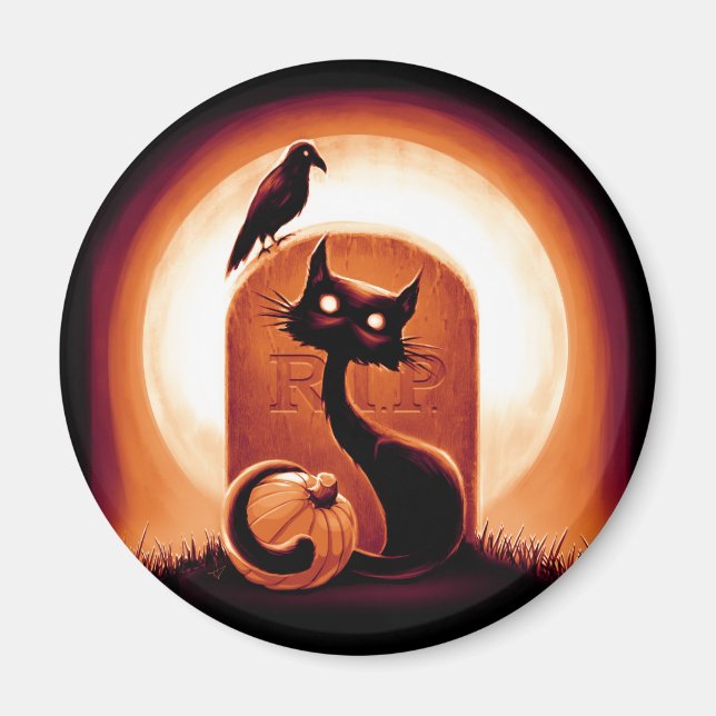Imán Derpy un gato de Halloween con una lápida (Frente)