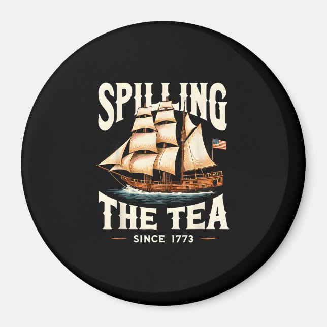 Imán Derramando El Té Desde 1773 4 De Julio Retro USA (Frente)