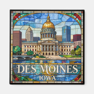Imán Des Moines Iowa Ciudad Paisaje de Vidrio Pintado �