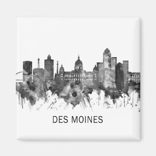 Imán Des Moines Iowa Skyline BW