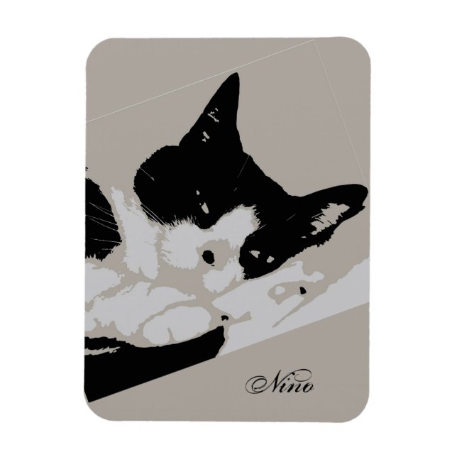 Imán Descanso de gato de Tuxedo (Vertical)