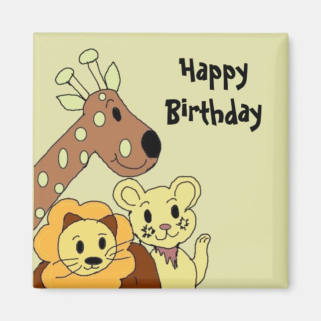 Imán Deseos de Cumpleaños de Animales del Zoológico (Frente)