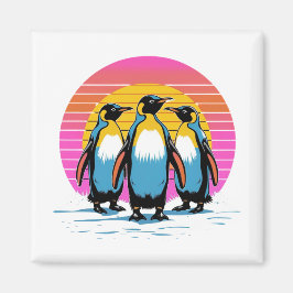 Imán Desfile pingüino - Familia Pingüino Retro Sunset