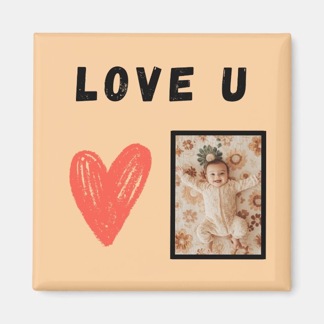 Imán Design LOVE U cœur avec photo personnalisable  (Frente)
