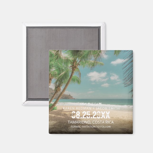 Imán Destination Wedding Tropical Beach Save the Date  (Anverso/Reverso)