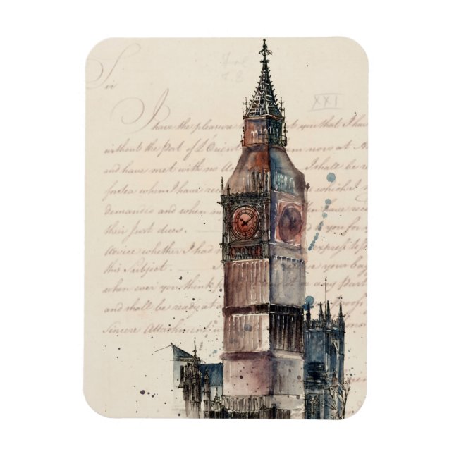 Imán Destinos | Cartas antiguas del Big Ben (Vertical)
