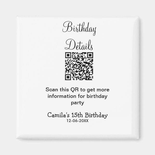 Imán detalles de fiesta de cumpleaños escaneado QR mode (Frente)