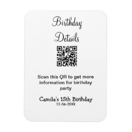 Imán detalles de fiesta de cumpleaños escaneados con QR