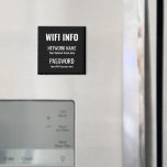 Imán Detalles de WiFi Negro simple tipográfico blanco<br><div class="desc">Una forma práctica de mantener tus detalles de WiFi siempre a disposición de los visitantes de tu casa,  con este Magnet para tu frigorífico,  con una tipografía simple y blanca sobre un fondo negro. Personalice fácilmente con su propia información de red y contraseña.</div>