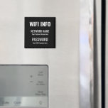 Imán Detalles de WiFi Negro simple tipográfico blanco<br><div class="desc">Una forma práctica de mantener tus detalles de WiFi siempre a disposición de los visitantes de tu casa,  con este Magnet para tu frigorífico,  con una tipografía simple y blanca sobre un fondo negro. Personalice fácilmente con su propia información de red y contraseña.</div>