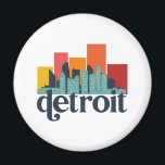 Imán Detroit Michigan City Skyline Retro City<br><div class="desc">Diseño de ciudad de estilo vintage y retro con un hermoso paisaje, atracción turística y arte de paisajes urbanos. rascacielos Guay y artículos de ilustracion de silueta de construcción para turistas y viajeros. Perfecto como recuerdo para volver a casa cuando viaja por todo el mundo. Guarde la memoria de sus...</div>
