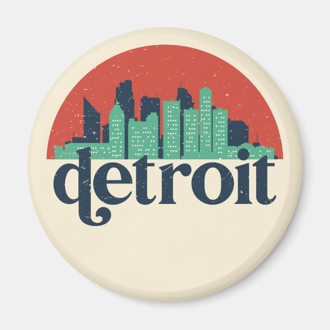 Imán Detroit Michigan City Skyline Retro City (Frente)