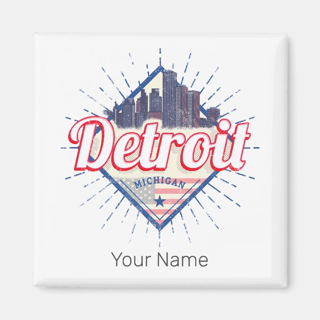 Imán Detroit Michigan Estados Unidos Skyline Vintage Es (Frente)