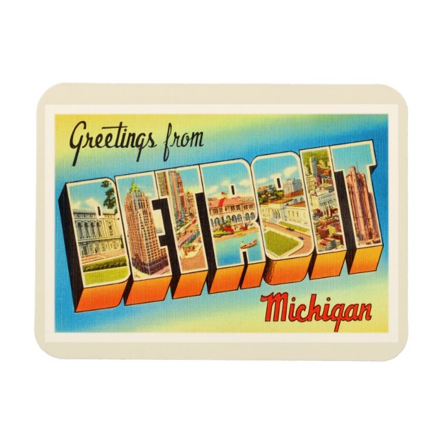 Imán Detroit Michigan MI Antiguo recuerdo de viajes de  (Horizontal)