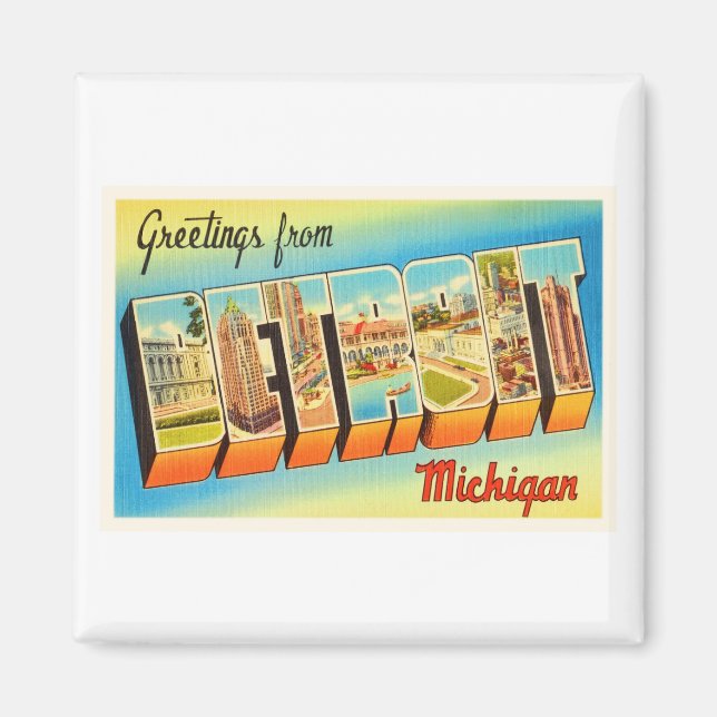 Imán Detroit Michigan MI Antiguo recuerdo de viajes de  (Frente)