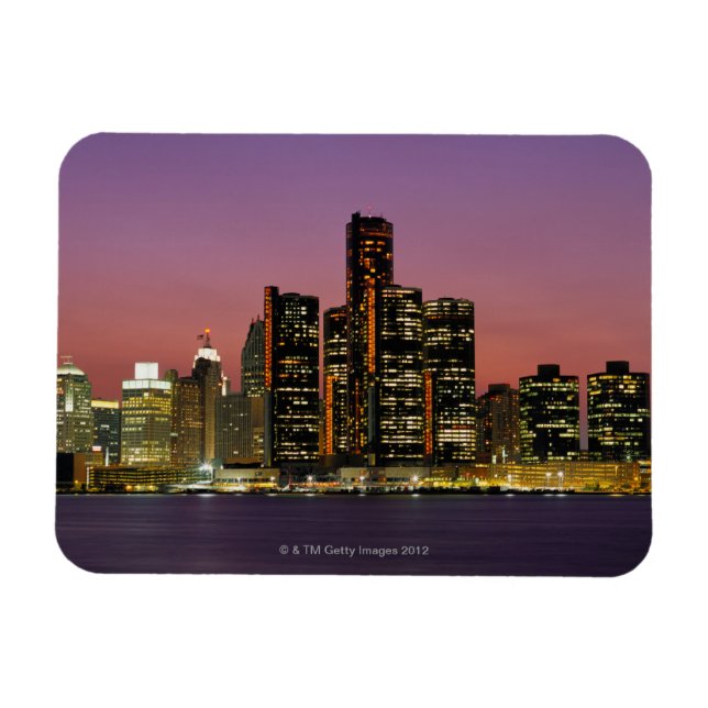 Imán Detroit, Michigan Skyline de noche (Horizontal)