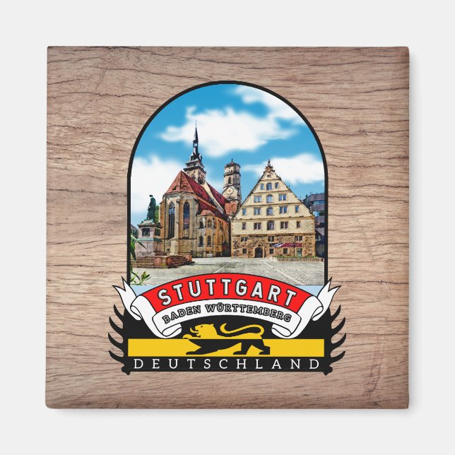 Imán Deutschland Stuttgart Vintage souvenir (Frente)
