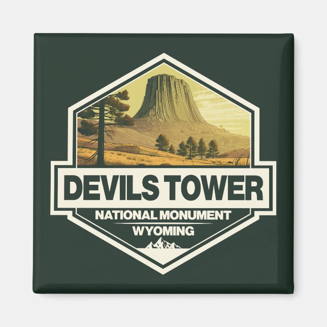 Imán Devils Tower Monumento Nacional Viaje Arte Vintage (Frente)