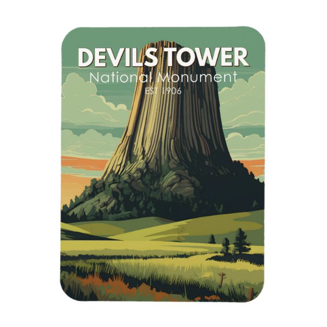 Imán Devils Tower Monumento Nacional Viaje Arte Vintage (Vertical)