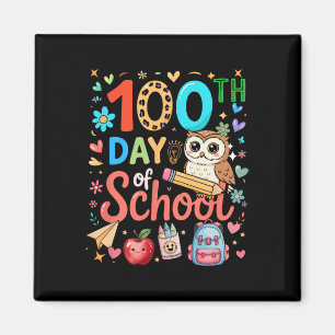 Imán Día 100 de la Escuela Colorido Búho Lindo Profesor