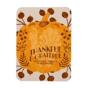 Imán Día de Acción de Gracias Agradecido Pavo Calabaza