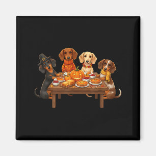 Imán Día de Acción de Gracias Dachshund Perros Cena Fie