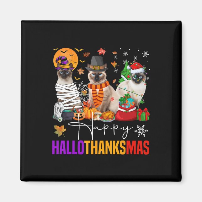 Imán Día de Acción de Gracias de Hallothanksmas Siamese (Frente)