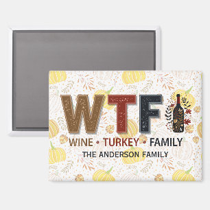 Imán Día de Acción de Gracias Familia Pavo Vino Diverti
