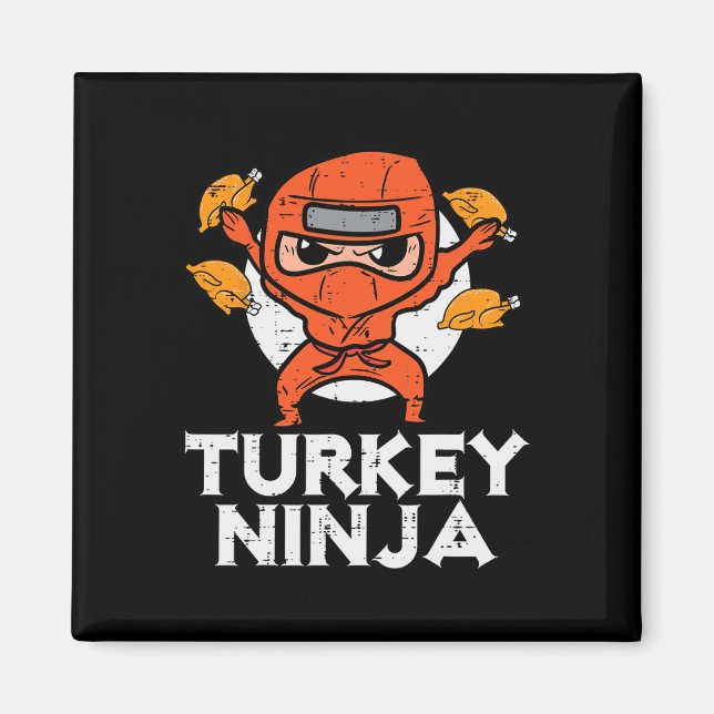 Imán Día de Acción de Gracias Ninja Turkey Funny Fall B (Frente)