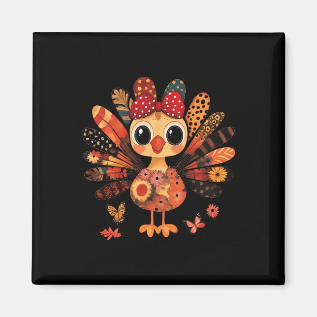 Imán Día de Acción de Gracias Turquía Cute Coquette Bow (Frente)