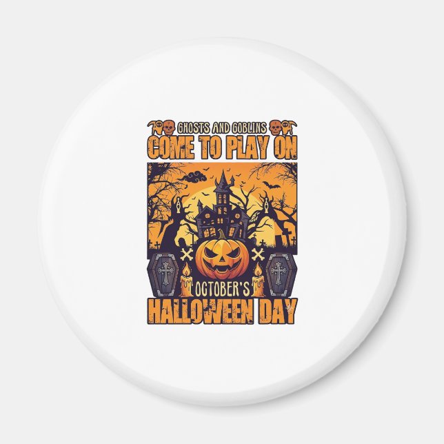 Imán Día de Brujas Duendes Halloween Ven a Jugar Octubr (Frente)