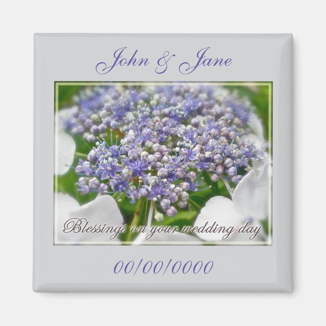 Imán Día de la boda Bendición Blue Lace Hydrangea (Frente)