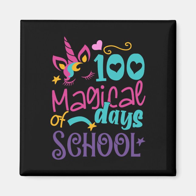 Imán Día De La Escuela Unicornio 100 Días Mágicos Profe (Frente)