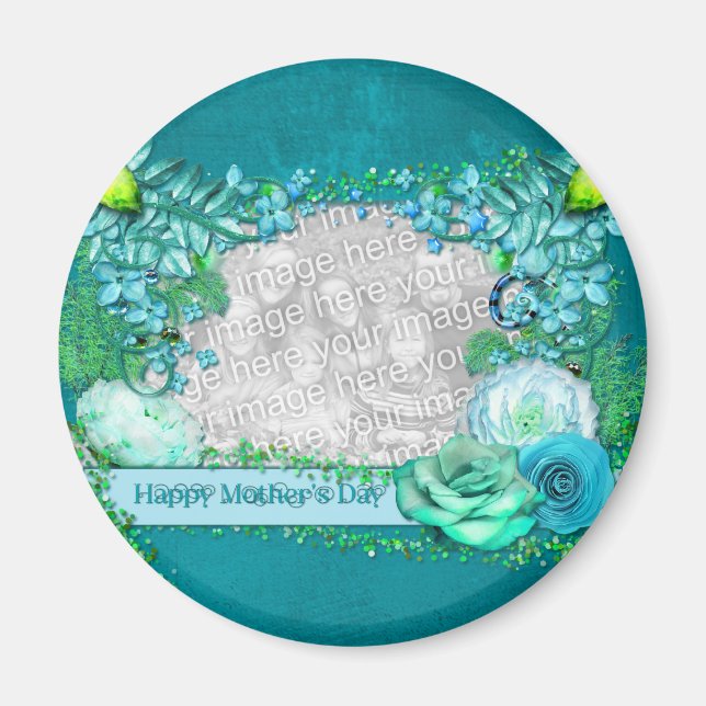 Imán Día de la Madre - AGREGAR TU FOTO - Fantasía azul (Frente)