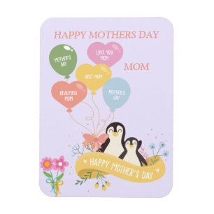 Imán Día de la Madre de los Pingüinos Cutos