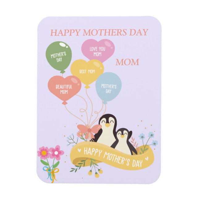 Imán Día de la Madre de los Pingüinos Cutos (Vertical)