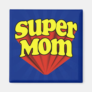 Imán Día de la madre de superheroína azul/roja/amaril