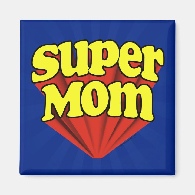 Imán Día de la madre de superheroína azul/roja/amarilla (Frente)