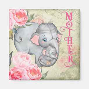 Imán Día de la Madre floral para elefantes y bebés